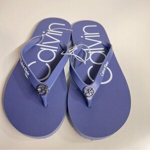 NWT Calvin Klein Salmas Logo Flip Flops Purple Size 6